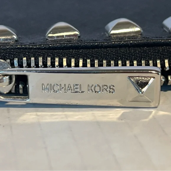 Michael Kors Black Saffiano Leather Studded  Clutch Silver Color Hardware NWOT - Picture 4 of 9